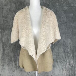 Quinn Faux Shearling Vest Women Small Tan Good Open Front Short Sleeve 8752rfr
